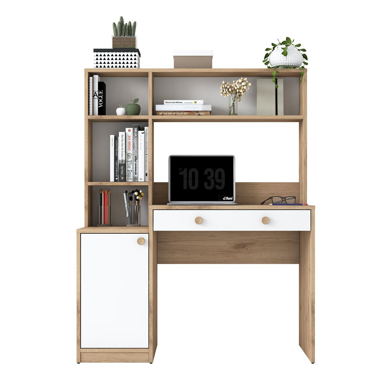Set birou si biblioteca, Hanah Home, HA126, 115x146x50 cm, PAL melaminat, Nuc/Alb - view 10