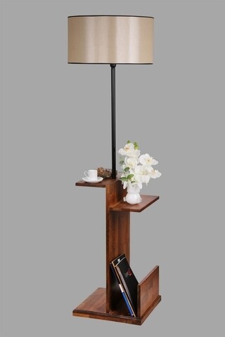 Lampadar cu rafturi, Luin, 8274-8, E27, 60 W, metal/lemn/textil