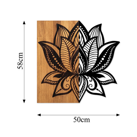 Decoratiune de perete, Lotus 10, 50% lemn/50% metal, Dimensiune: 59 x 58 cm, Nuc / Negru