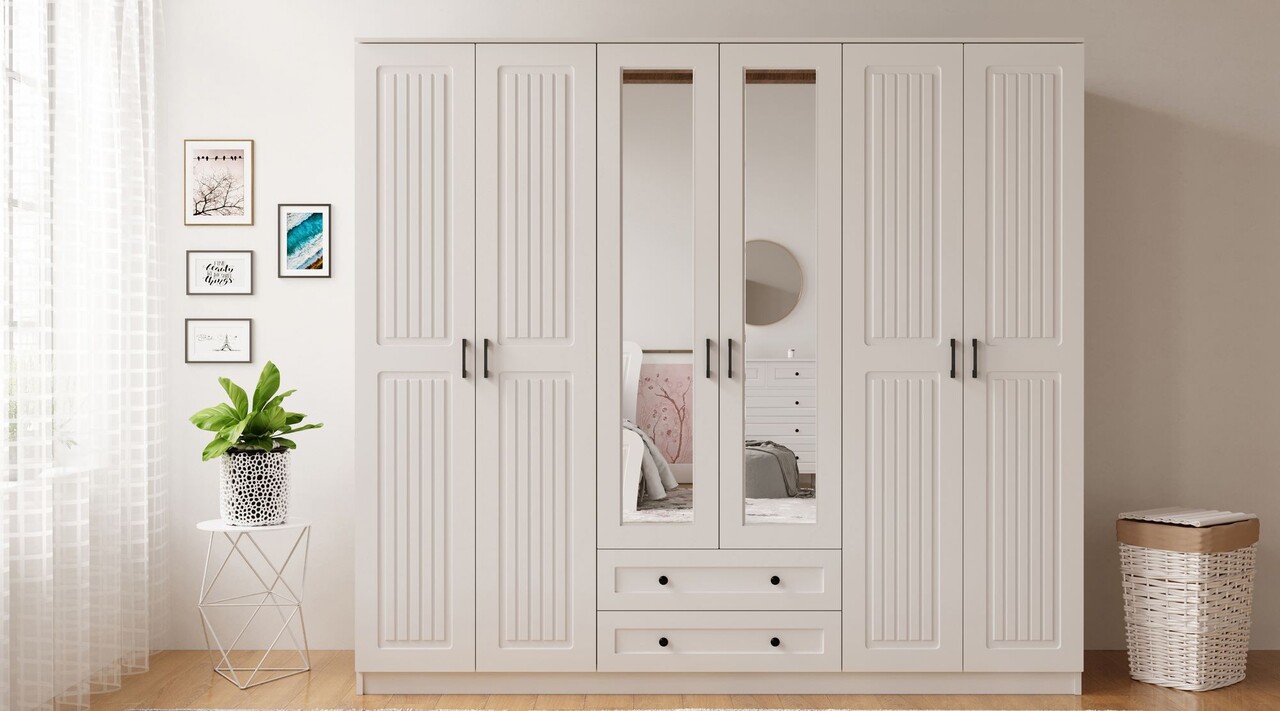Dulap pentru haine, Rabi, Rb-075, 210x184x52 cm, Alb mat - 1 | YEO