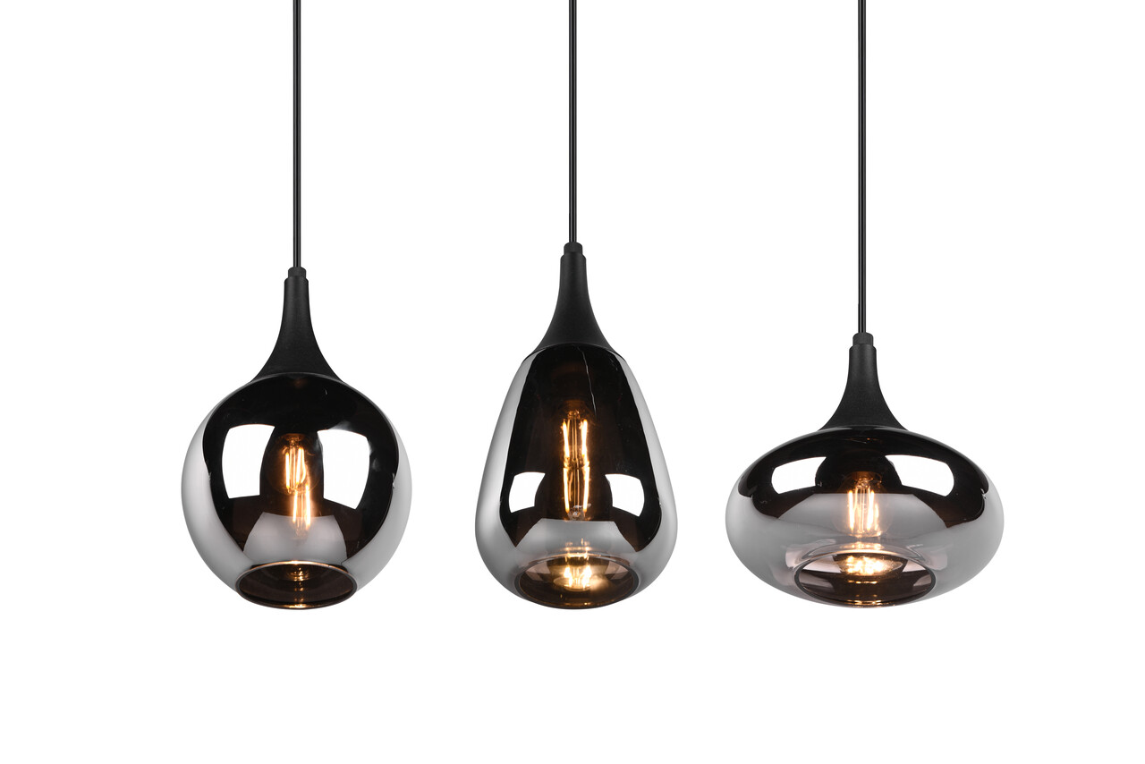 Lustra Lumina, TRIO, 60x6.5x150 cm, 40W, 3x E14, metal, negru mat/argintiu