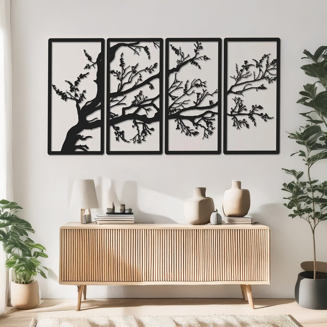 Set de accesorii decorative de perete din metal, DCV-1113-MT, Dimensiune: 20 x 50 cm (4 bucăți), Negru — imaginea 3