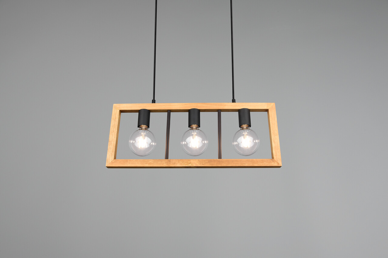 Lustra Agra, TRIO, 60x8.5x150 cm, 13.5W, 3x E27, metal, negru mat/natur - 2 | YEO
