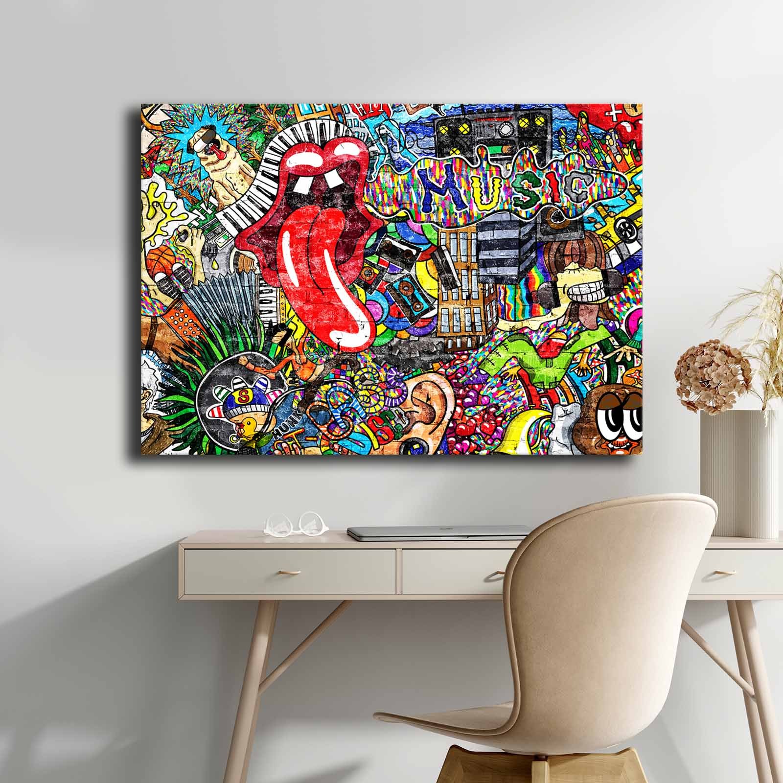 Tablou decorativ, 70100POP-009, Canvas, Lemn, Multicolor