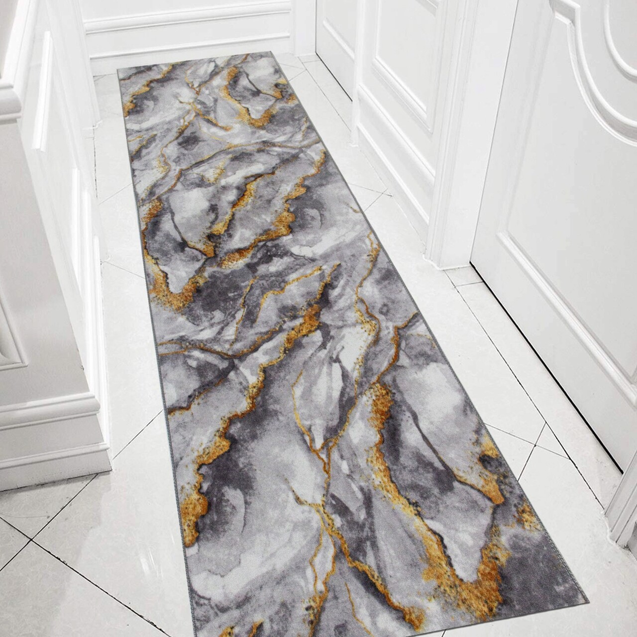 Covor, 206, 80x400 cm, Poliester, Gri / Auriu