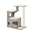 Ansamblu de joaca pisici / arbore pentru pisici, Feandrea, cu 3 platforme si 1 casuta, 66x40x86 cm, MDF/sisal, alb/gri