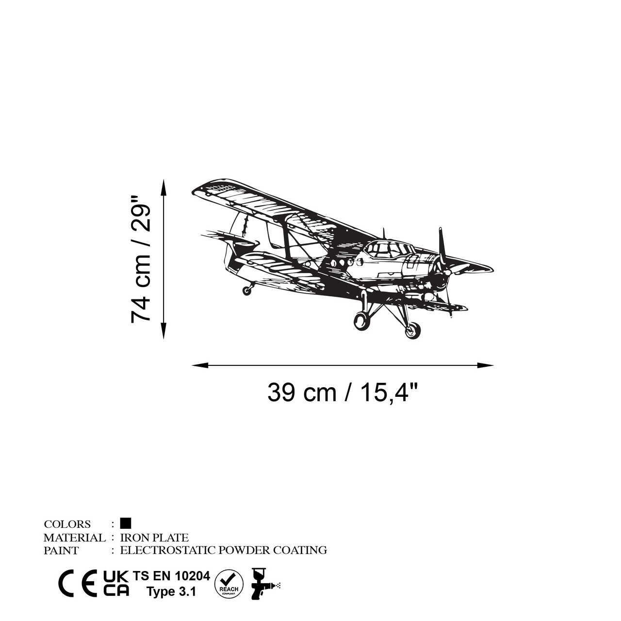 Decoratiune de perete, Aereo-1, Metal, (Grosime: 1,5 mm), Negru — imaginea 7