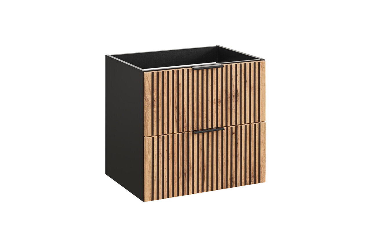 Set dulap de baie cu lavoar si sifon, 80 cm, Xilo, Comad, MDF/PAL laminat, stejar wotan/ gri piatra — imaginea 4