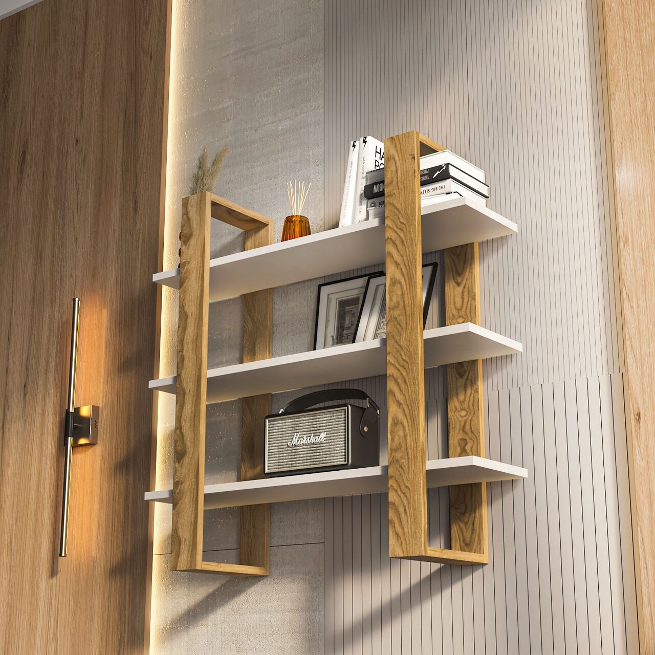 Raft de perete, Zena Home, Suno, Oud Stejar / Alb - 1 | YEO