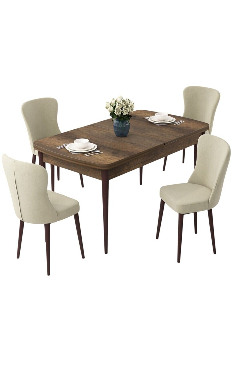 Set masa extensibila si scaune (5 piese), Hanah Home, Due, Model baroc din lemn / Crem — imaginea 2