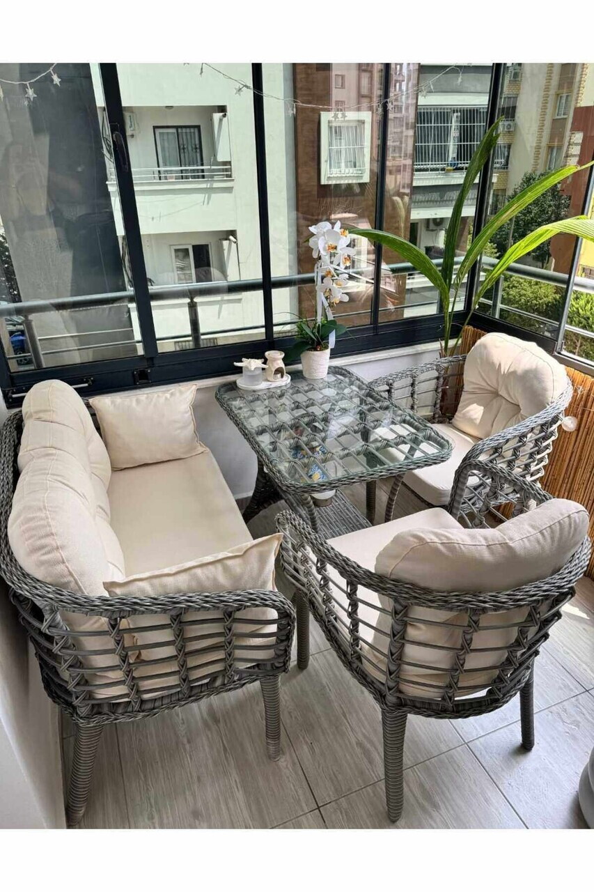 Set mobilier de gradina, Hanah Home, Manolya, ALUMINIU, Bej - view 5