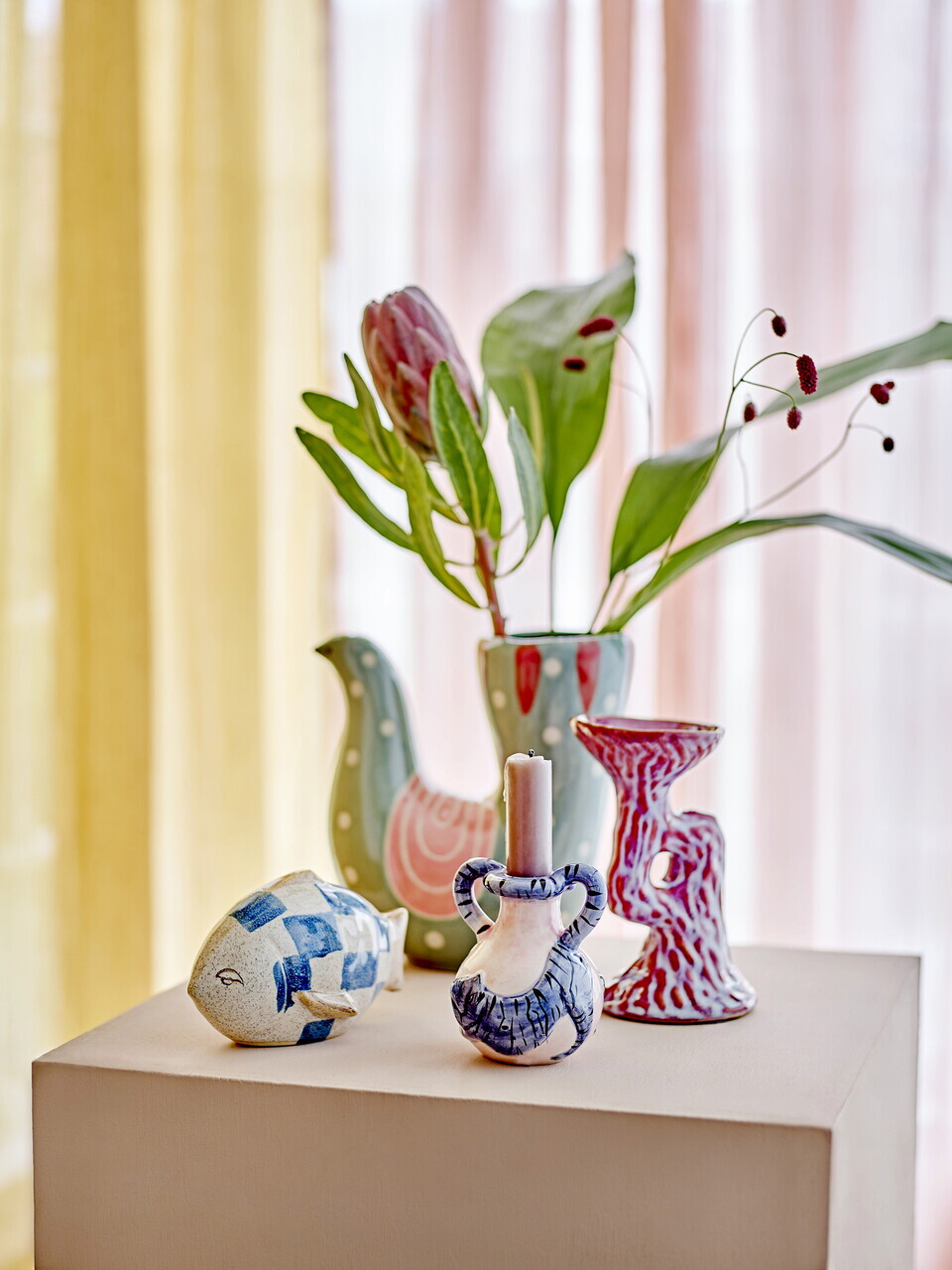 Vaza decorativa, Bloomingville, Trudy, 19x7.5x19 cm, ceramica, albastru - imagine 2