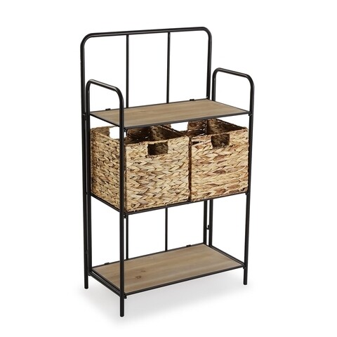 Organizator pentru baie cu rafturi si cosuri Versa, 60x32x104 cm, MDF/metal