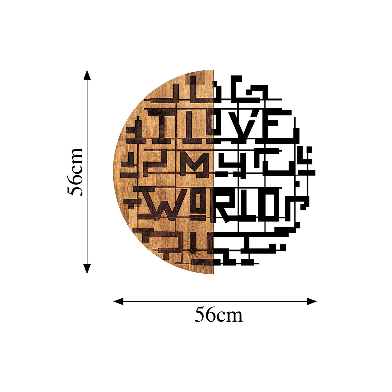Decoratiune de perete, i Love My World, 50% lemn/50% metal, ø56 cm, Nuc negru