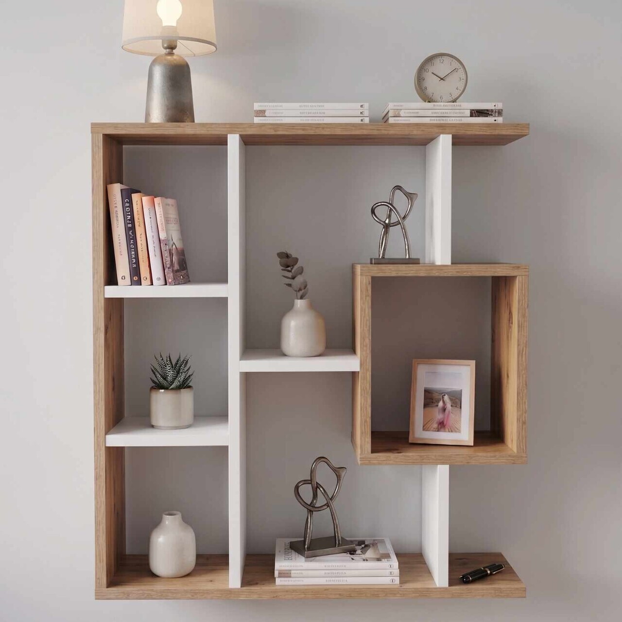 Corp biblioteca, Hanah Home, Yegane, 70.9x74.5x19.7 cm, Alb/Pin Atlantic — imaginea 2