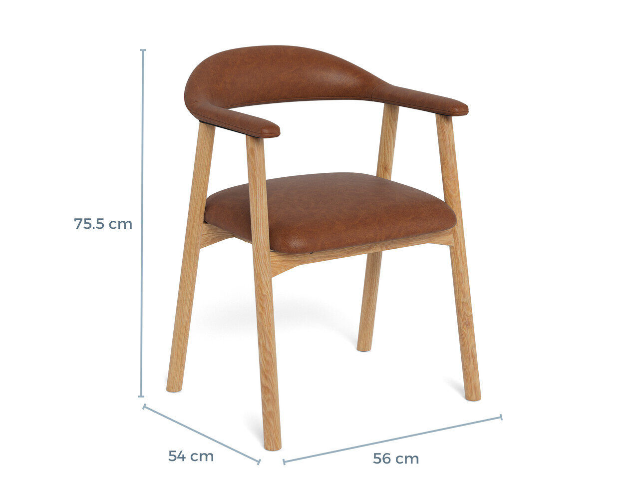 Scaun Addi, Actona, 56x54x75.5 cm, piele ecologica/lemn de stejar, brandy - view 6