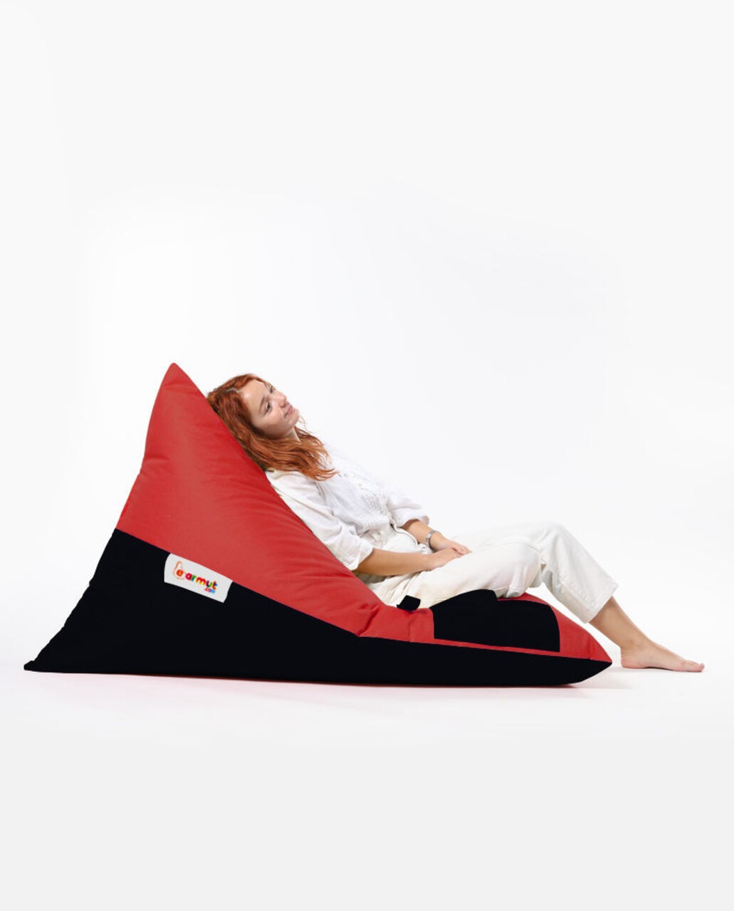 Fotoliu Puf, Bean Bag Ferndale, Pyramid Double Color, 145 Cm, Poliester Impermeabil, Rosu/negru