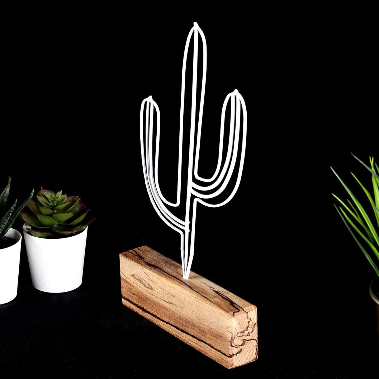 Decoratiune, Cactus Mini, 17x24x3.5 cm, Metal, Alb - 2 | YEO