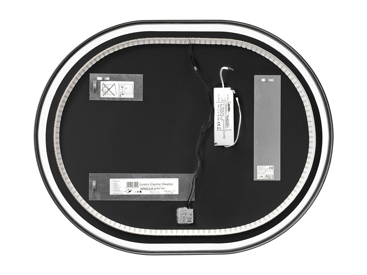 Set mobilier baie, masca cu lavoar, dulap inalt si oglinda LED, 80 cm Trust, Talia Casella Black, Comad, MDF/PAL laminat, stejar casella/negru mat — imaginea 7