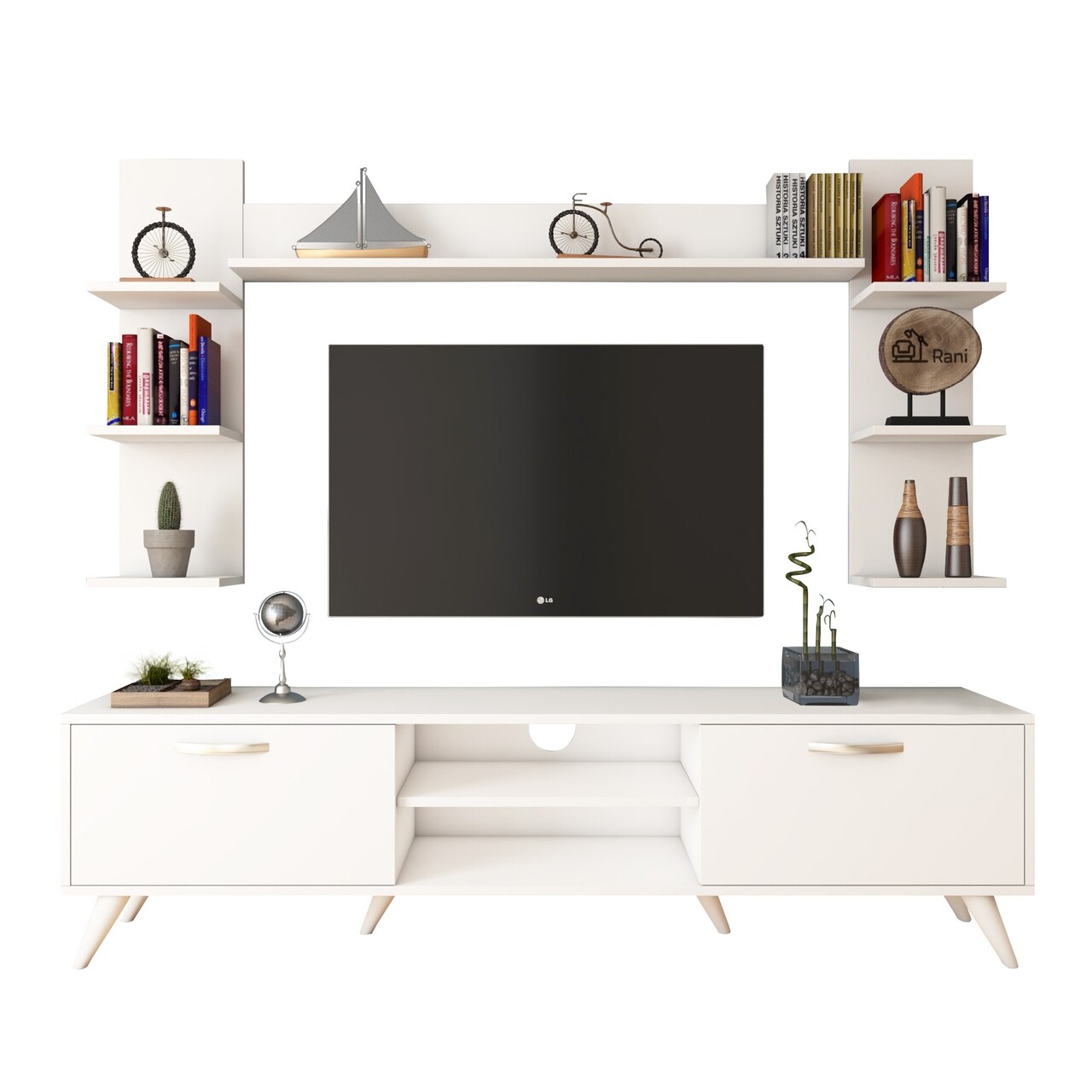 Comoda TV Cu 3 Rafturi De Perete M23 - 275, Wren, 180 X 35 X 48.6 Cm/90 Cm/133 Cm, White