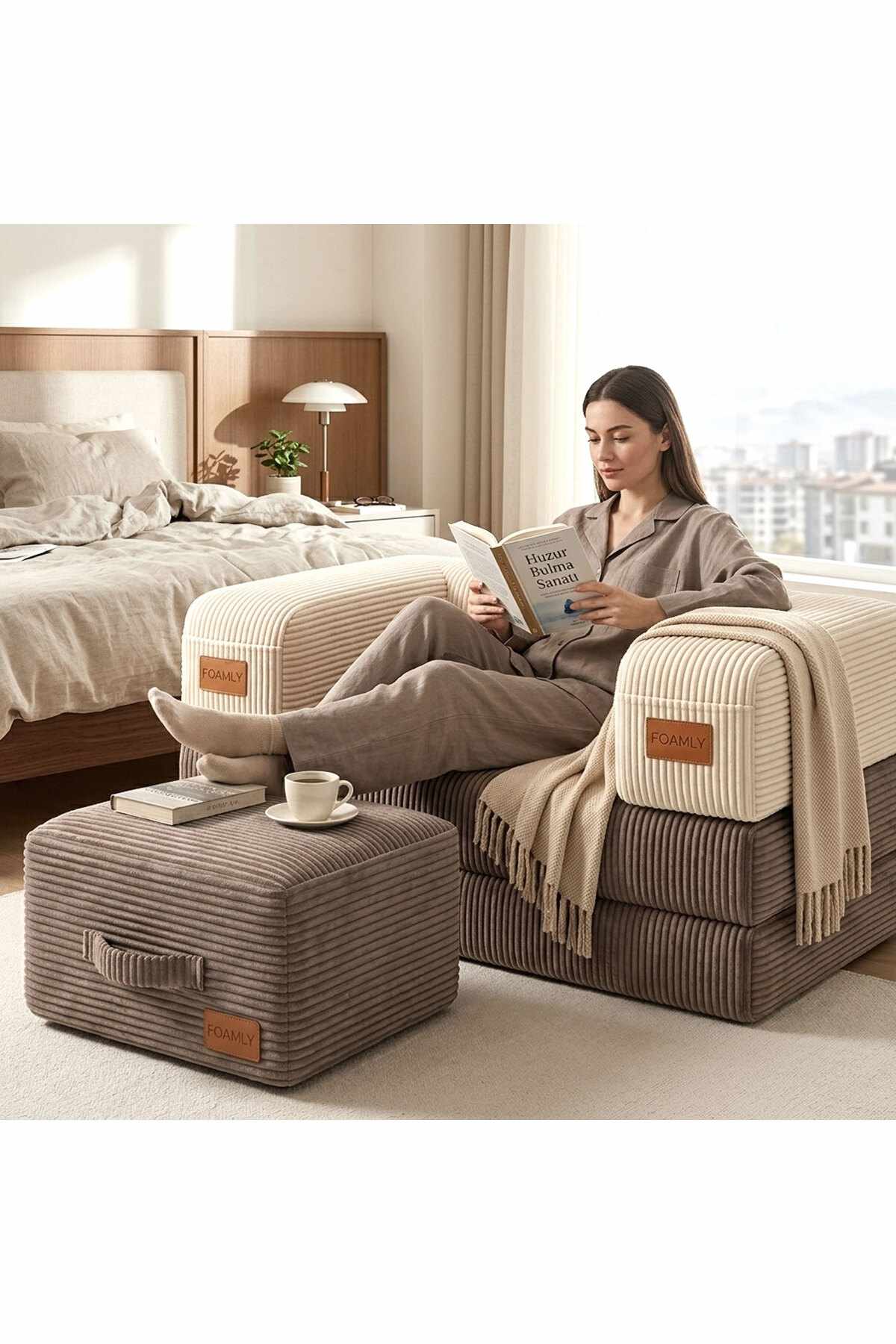 Set fotoliu si taburet, Atelier del Sofa, 326NYR1145, Nurca / Crema