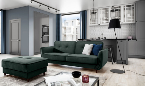 Canapea extensibila 3 locuri ELTAP, SO-BEL-38RIV, Bellis, 220x90x83 cm, lemn/poliester, verde inchis