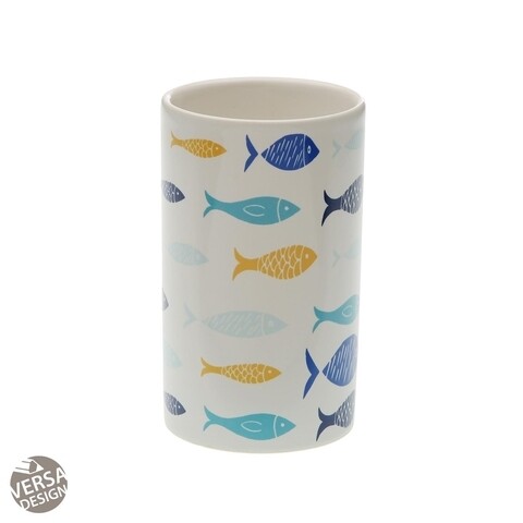 Suport periute si pasta de dinti fish, versa, Ø6.5x11.5 cm, ceramica, albastru