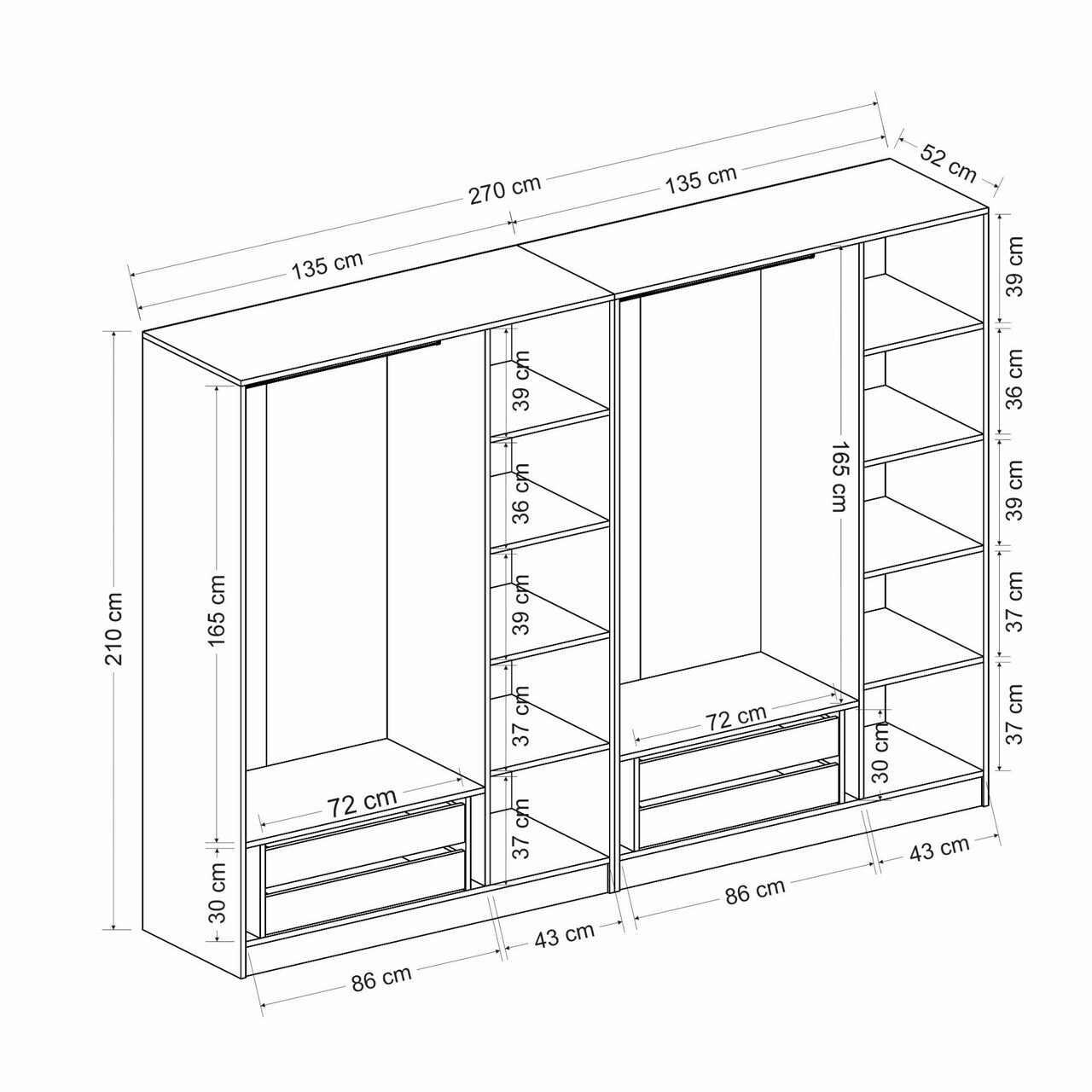 Dulap pentru haine, Hanah Home, Nisa, 270x210x52 cm, Dore — imaginea 8