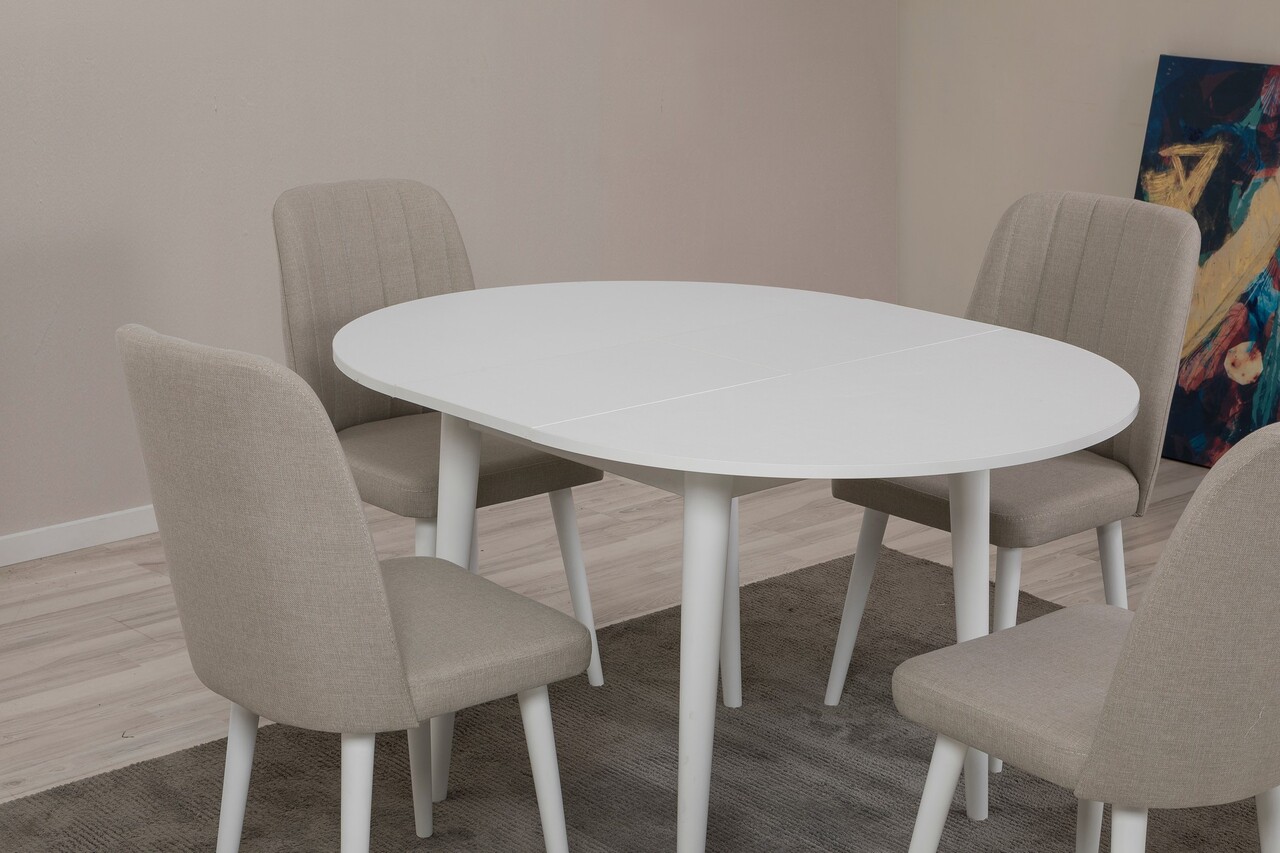 Set masa extensibila si scaune, Hanah Home, Vina 1005 5, Alb / Crem - imagine 5