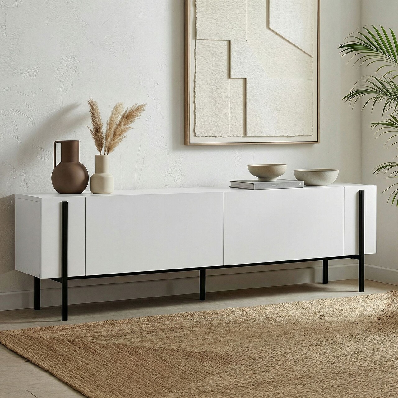 Comoda TV, Hanah Home, Nexus, 180x30x45 cm, Alb/Negru - imagine 3