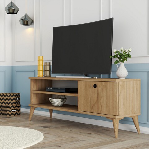 Comoda TV Retro, Mezza, 120×29.5×44.6 cm, natural