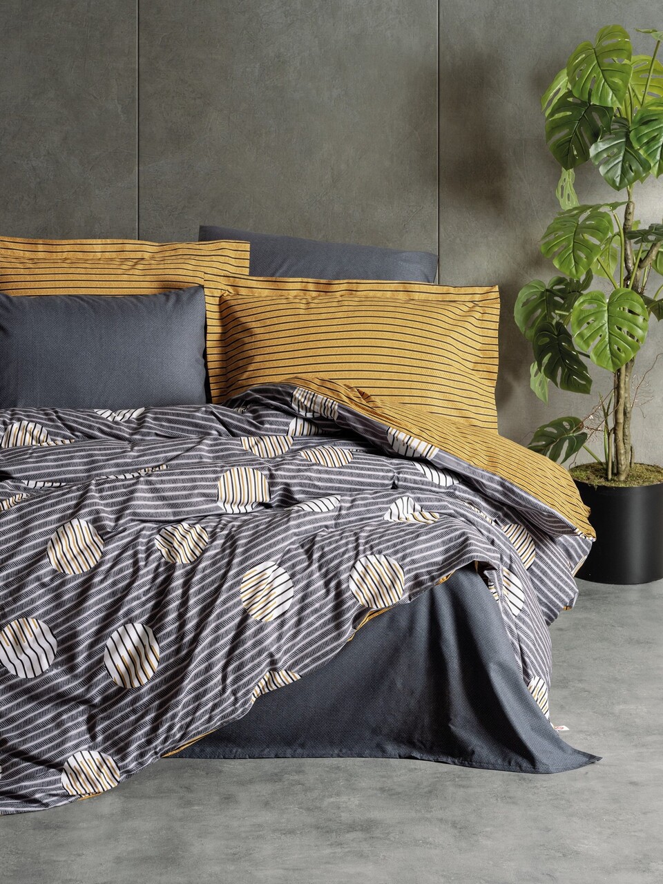 Lenjerie de pat dubla, Strew - Grey, Cotton Box, Bumbac Ranforce