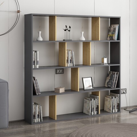 Biblioteca, colman, hodbi 935cmn1110, 145.2 x 25 x 145 cm, pal melaminat, stejar/antracit