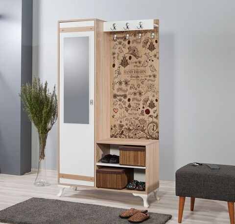 Dulap cu pantofar, cuier si oglinda İNCİ-731, Vella, 100x36x190 cm, multicolor