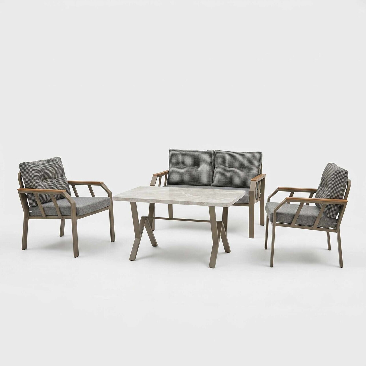 Set mobilier de gradina, Hanah Home, Nergiz 2+1+1, Metal, Negru / Alb / Auriu - view 6