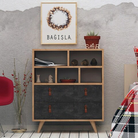 Dulap, mod design, marco, 70x85.6x40 cm, stejar / gri închis