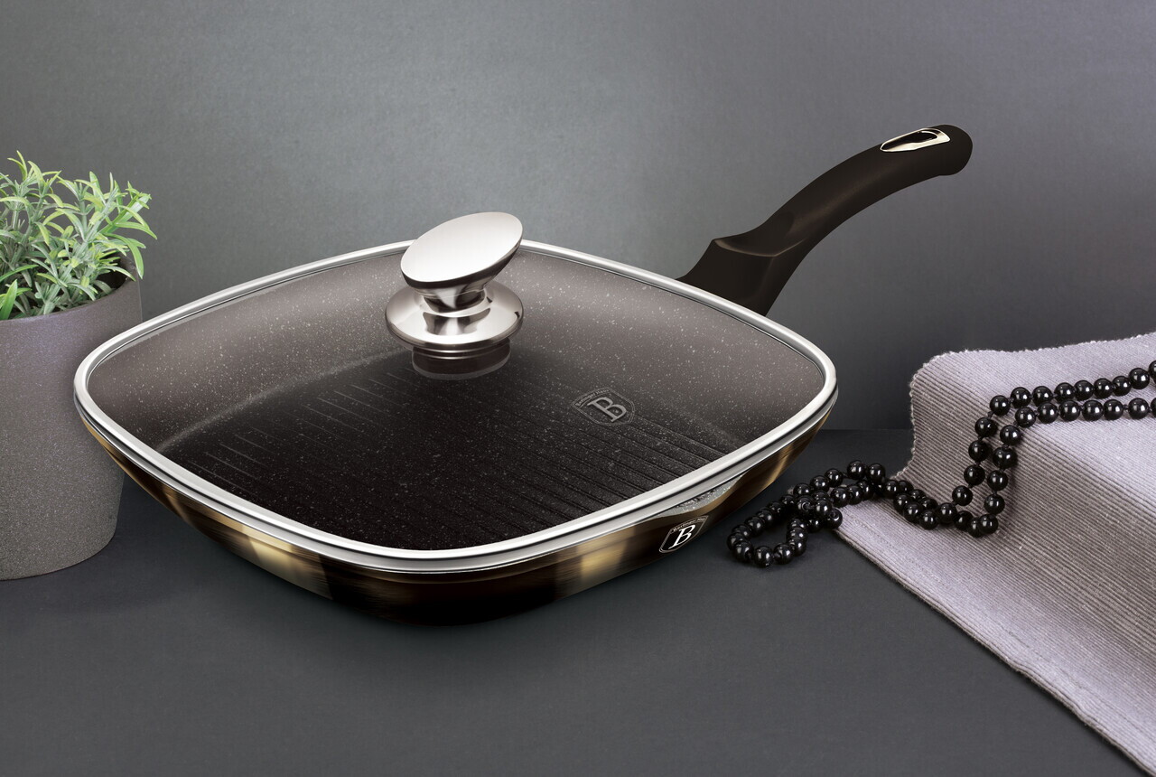 Tigaie grill cu capac Berlinger Haus, Shiny Black, 28 cm, 2.1 L, aluminiu forjat, negru - imagine 4