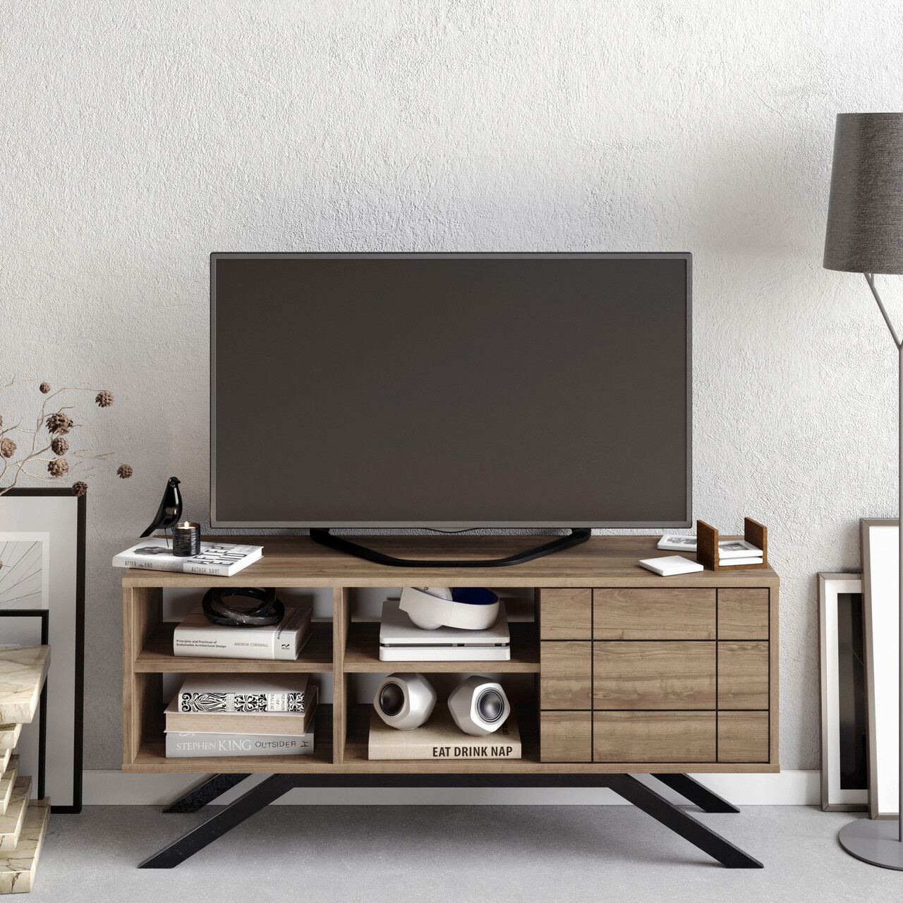 Comoda TV, Decorotika, North, 130x38.6x58.6 cm, Nuc negru - 1 | YEO
