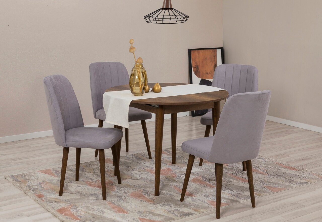 Set masa extensibila si scaune, Hanah Home, Vina 0701, Nuc / Gri - imagine 2