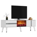 Comoda TV, Olivia, Vania Fireplace, 150x50x29.6 cm, PAL , Alb / Argintiu