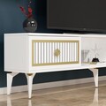Comoda TV, Olivia, Nil, 150x44.6x29.6 cm, PAL, Alb/Auriu