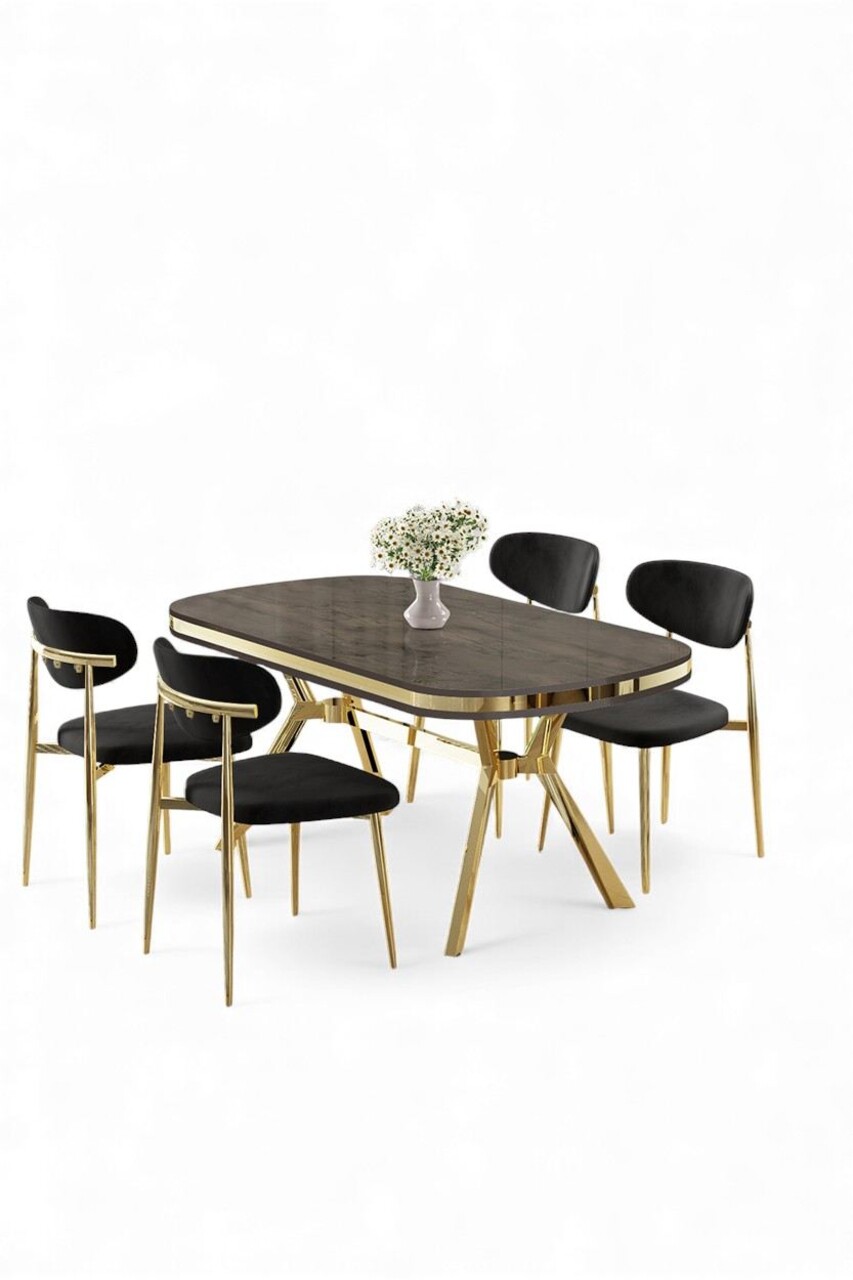 Set masă și scaune (5 bucăți), Hanah Home, Olya, Antracit / Aur / Negru - view 2
