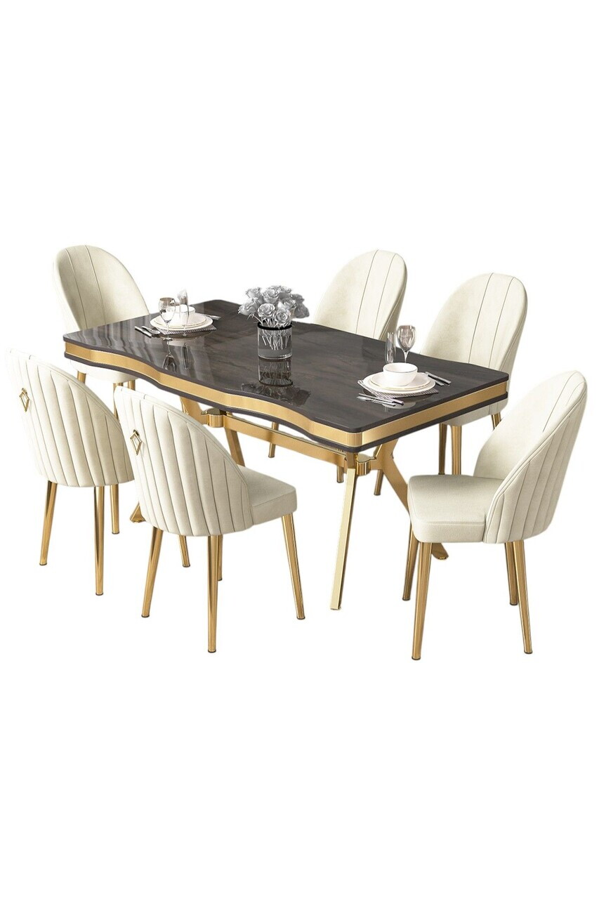 Set masa si scaune (7 piese), Hanah Home, Pem, Antracit / Auriu / Crem — imaginea 2
