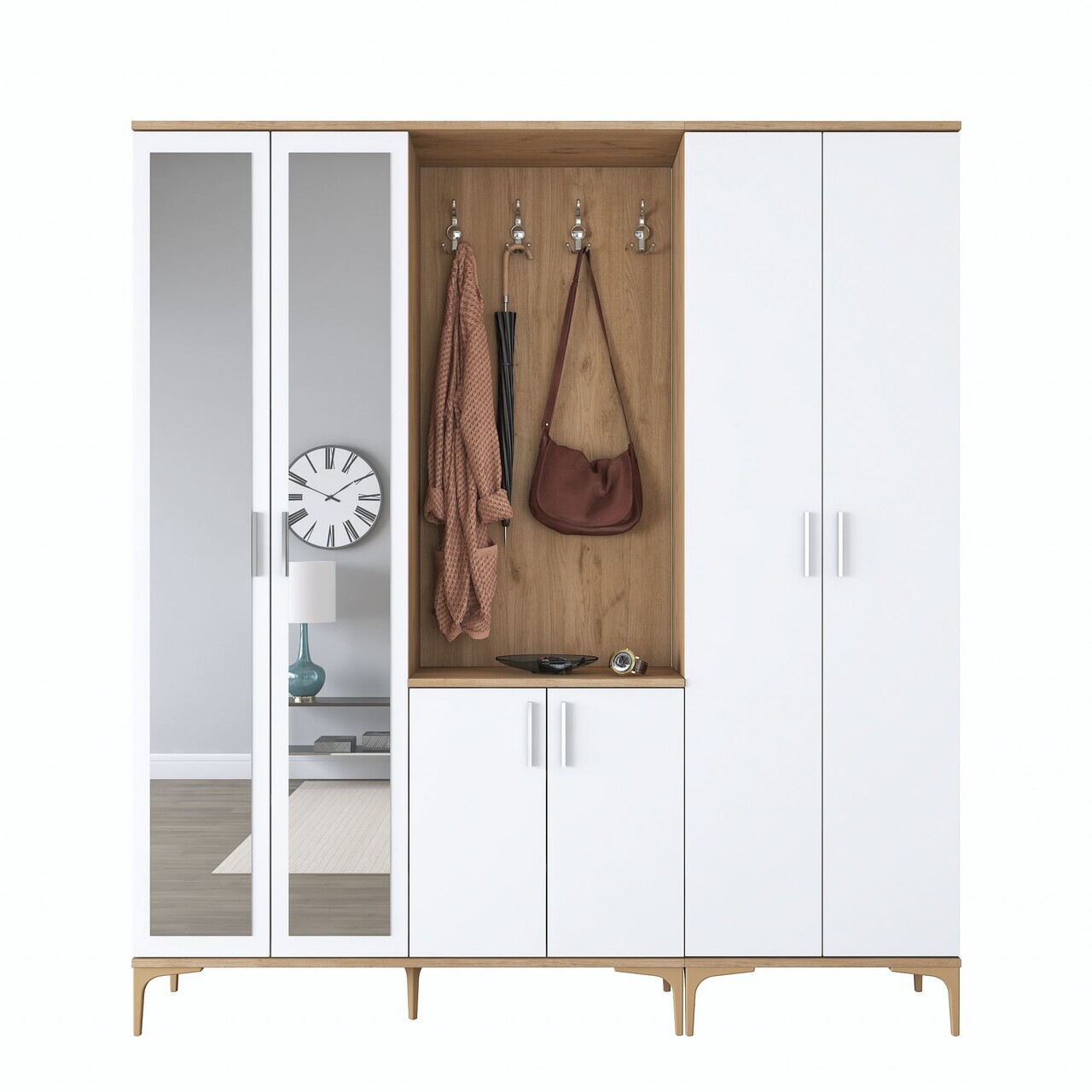 Cuier de perete, Hanah Home, EA156, 180x198.6x37.5 cm, PAL melaminat, Nuc/Alb - view 8