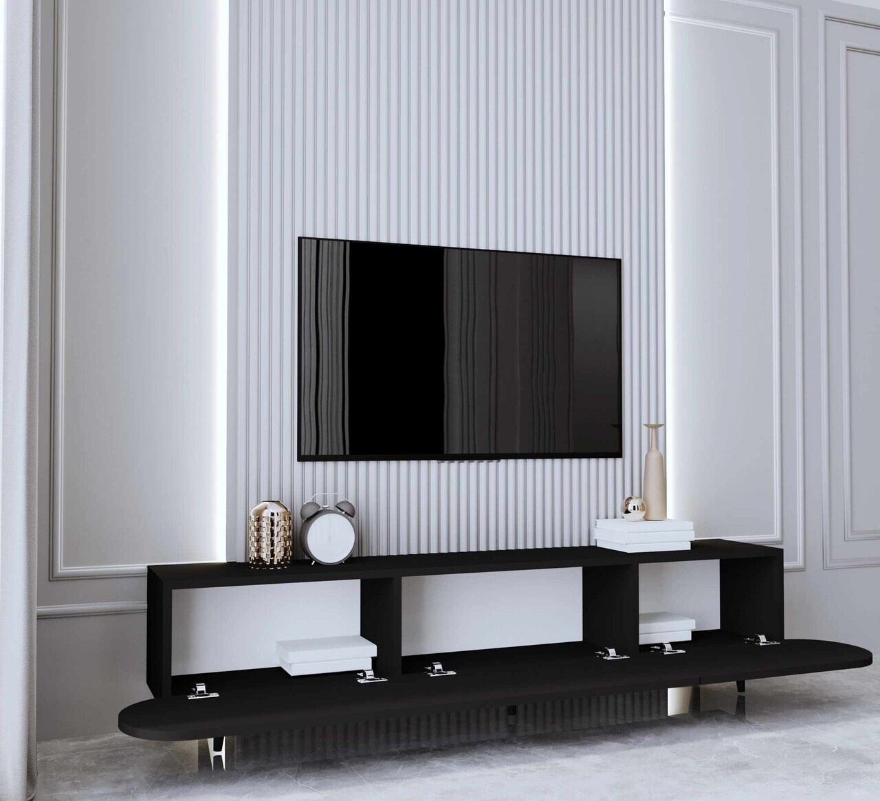 Comoda TV, Hanah Home, Regulus 180, 180x49x30 cm, MDF, Negru - view 2