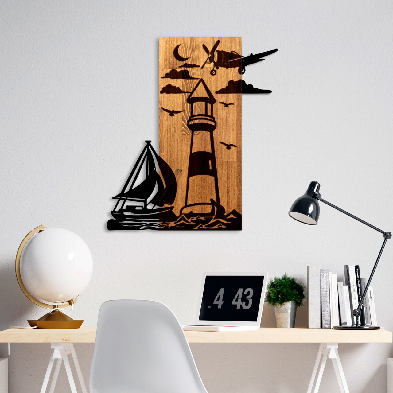 Decoratiune de perete, Lighthouse, Lățime: 52 cm, Nuc / Negru - view 2