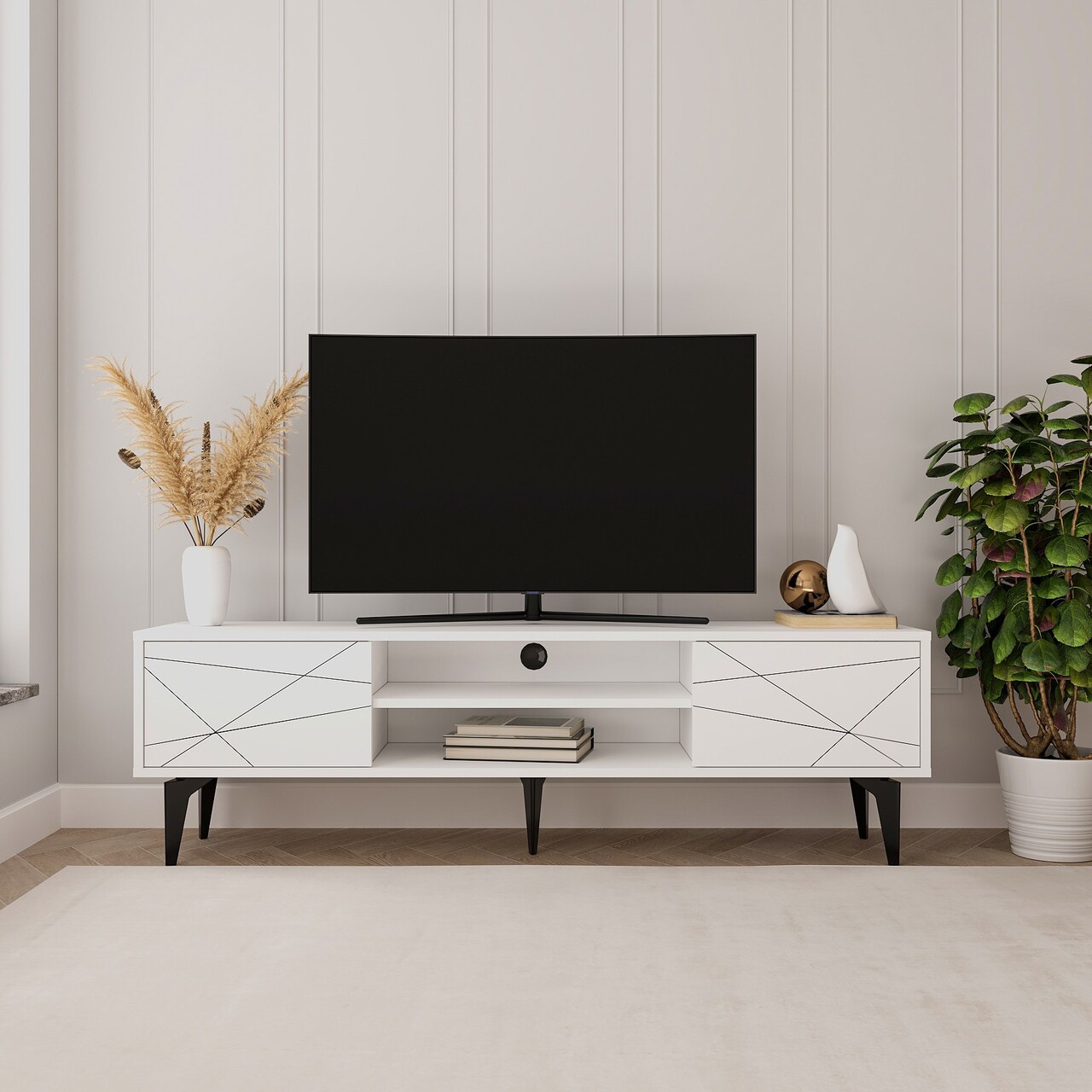 Comoda TV, Odessa, Brendon, 160x48.2x29.6 cm, Alb