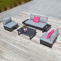 Set mobilier pentru exterior, 4 piese Alora, 235x235x65 cm, aluminiu/poliester, negru/gri