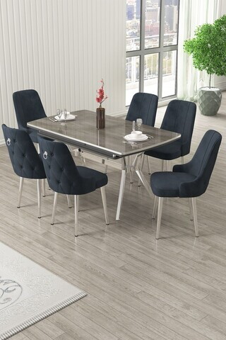 Set masa extensibila si scaune (7 piese), Hanah Home, Nis, Antracit / Crom