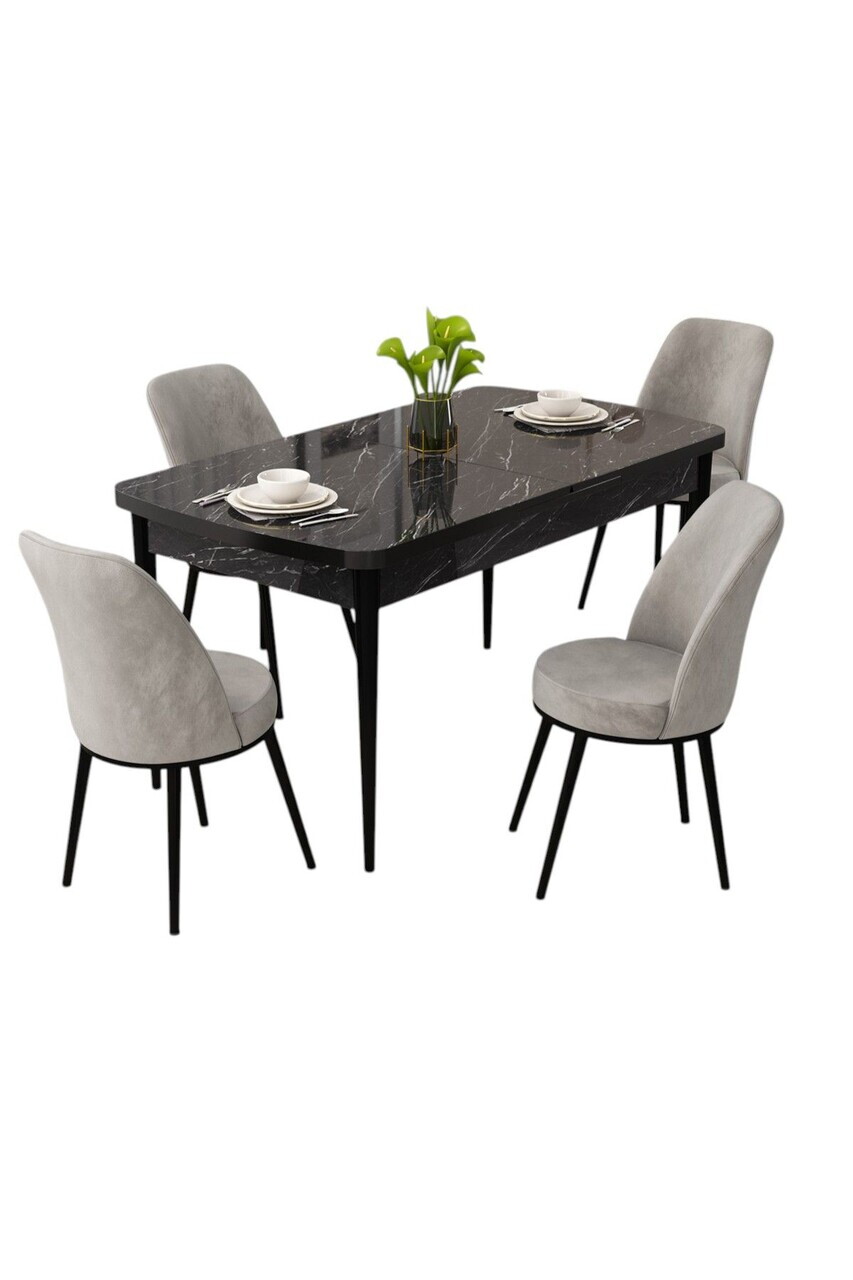Set masa extensibila si scaune (5 piese), Hanah Home, Rax, Model de marmură neagră / Gri — imaginea 2